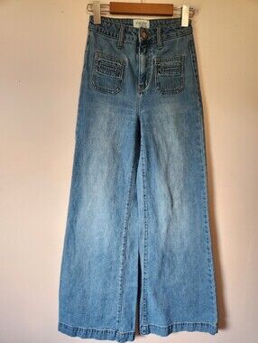 INSANE GENE High Rise Wide Leg Utility Patch Pocket Jeans Medium Wash Y2K Size 0
